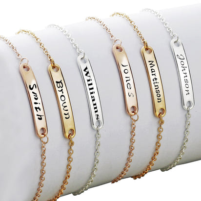 Custom Engraved Name Bracelet – Personalised Bar Bracelet in Gold, Silver or Rose Gold