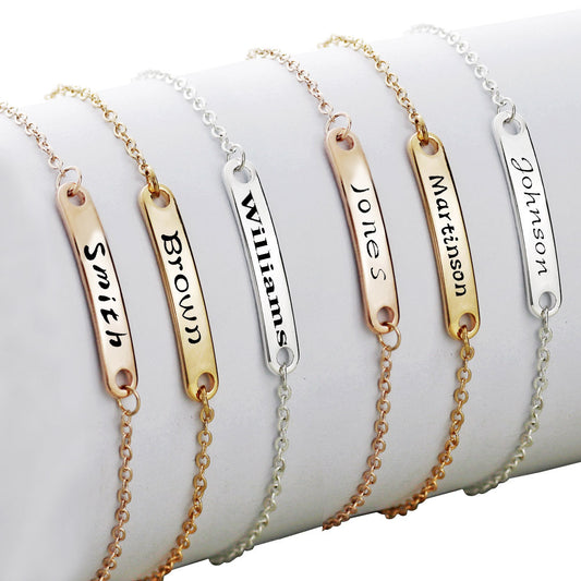 Custom Engraved Name Bracelet – Personalised Bar Bracelet in Gold, Silver or Rose Gold